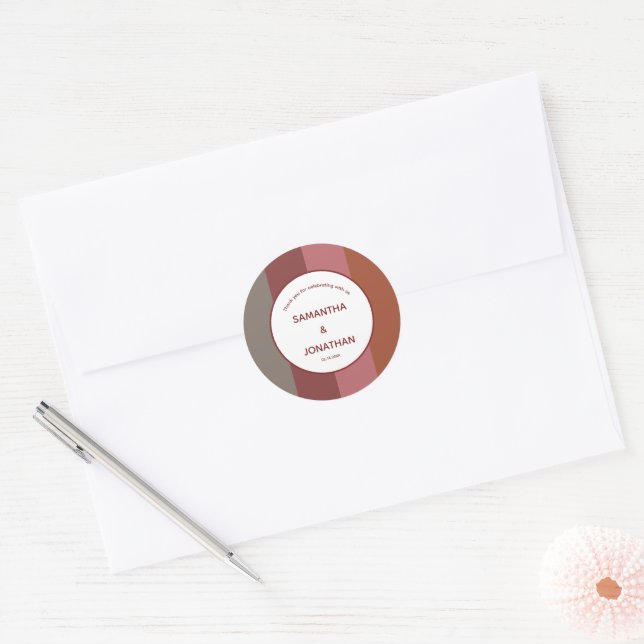 Sticker Rond Bauhaus Mariage personnalisé rayé Favoriser Merci (Enveloppe)