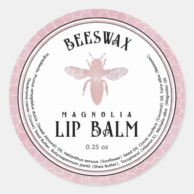Sticker Rond Baume à lèvres d'abeille Queen Bee Pink Hexagon Bo (Devant)
