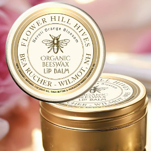 Sticker Rond Baume à lèvres en fleur d'oranger bio avec abeille