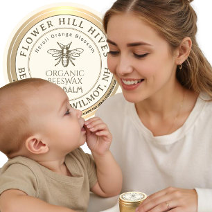 Sticker Rond Baume à lèvres en fleur d'oranger bio avec abeille