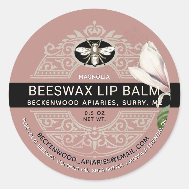 Sticker Rond Baume à lèvres Orné Beeswax Heraldic Bee Magnolia (Devant)