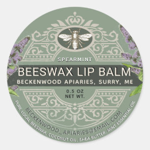 Sticker Rond Baume à lèvres Orné Beeswax Heraldic Bee Spearmint