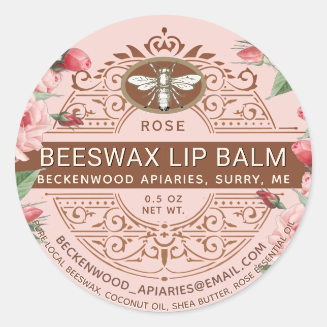 Sticker Rond Baume à lèvres orné de cire d'abeille Rose d'abeil (Devant)