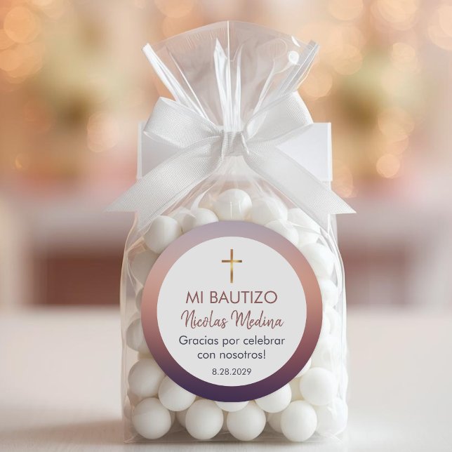 Sticker Rond Bautizo en espagnol Baptême Christening Faveurs (Créateur téléchargé)