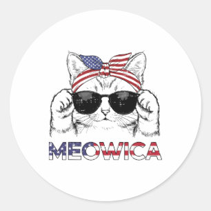 Sticker Rond Bavoir Patriotique Usa Meowica Chat Du 4 Juillet F