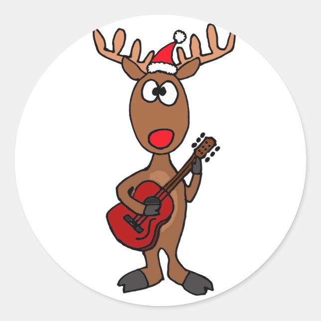Sticker Rond BB- Reindeer Jouer de la guitare (Devant)