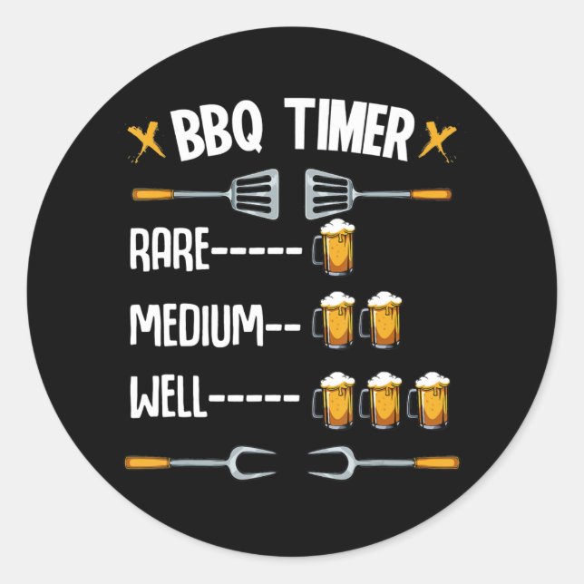 Sticker Rond BBQ| Délai de barbecue Rare Moyen Poids Boisson de (Devant)