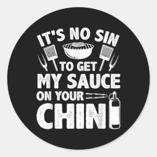 Sticker Rond Bbq Drôle Homme Femmes Barbecue Barbecue Tabac Bar