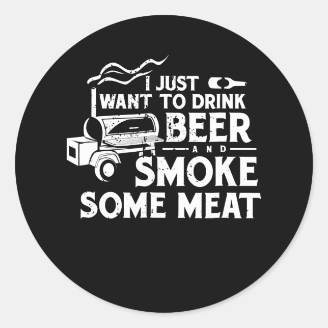 Sticker Rond BBQ Fumer Pitmaster Cadeau Boire Bière Fumer Viand (Devant)