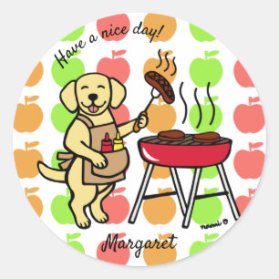 Sticker Rond BBQ Jaune Labrador Chef Dessin
