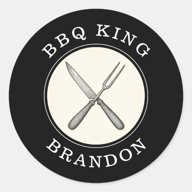Sticker Rond BBQ King Couteau & Forêt Grill Nom du père (Devant)