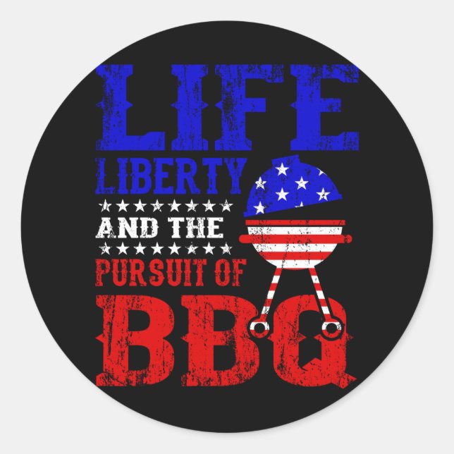 Sticker Rond BBQ & LIBERTÉ Patriotique USA Incependence Day 4e (Devant)