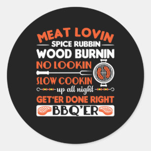 Sticker Rond BBQ Men Up Toute La Nuit Se Faire Bon Cadeau