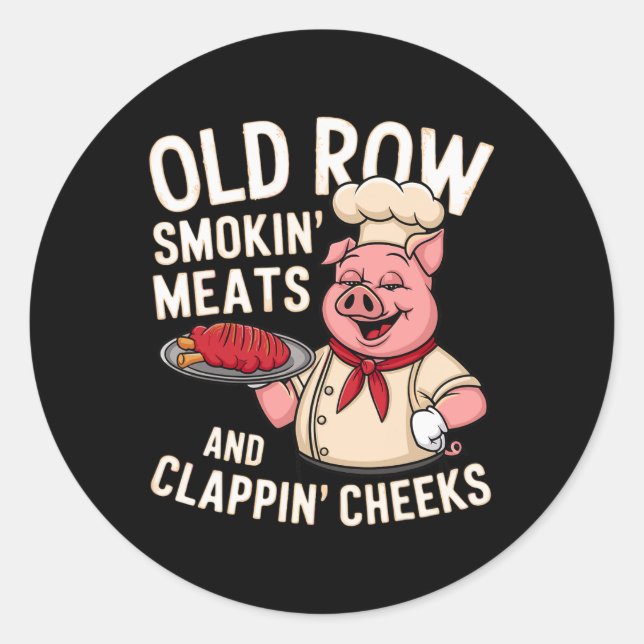 Sticker Rond Bbq Old Row Smoking Meats And Clappin Cheeks 1  (Devant)