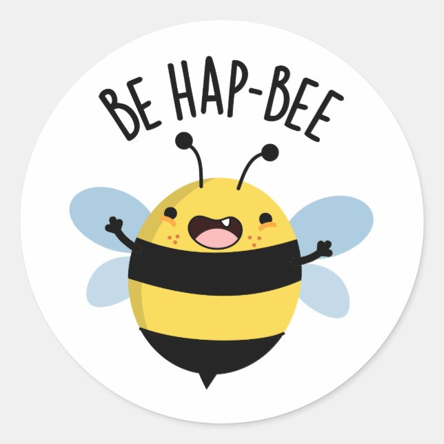 Sticker Rond Be Hap-bee Funny Bee Pun (Devant)