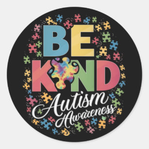 Sticker Rond Be Kind Sensibilisation sur l'autisme Conception c