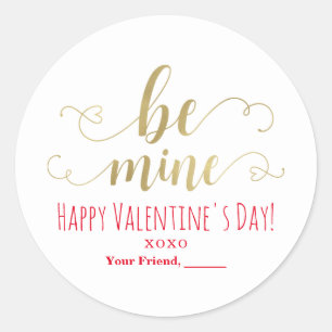 Sticker Rond BE MINE Gold Valentine's Day Chic Party Favor