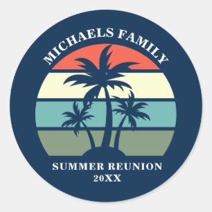 Sticker Rond Beach Family Reunion Sunset Island Custom Party
