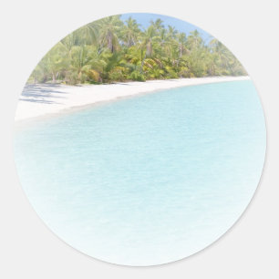 Sticker Rond Beach Palms Blue Sky Sea Blank Modèle