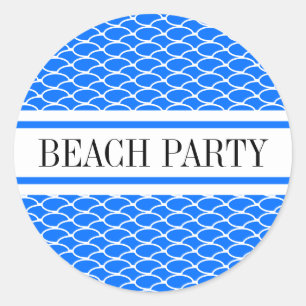 Sticker Rond BEACH PARTY Bleu Bleu Bleu Vagues Blancs Racing St