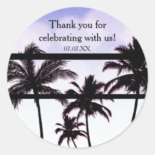 Sticker Rond Beach Party Palm Trees Tropical Purple Glam Favori
