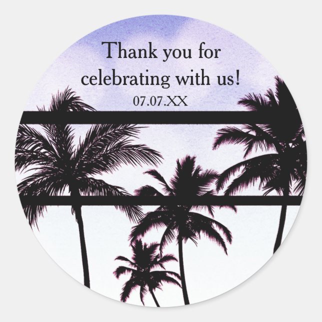 Sticker Rond Beach Party Palm Trees Tropical Purple Glam Favori (Devant)