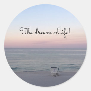Sticker Rond Beach Pink Ocean Sunrise Photo Dream Life