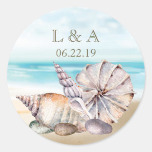 Sticker Rond Beach SeaShells Monogramme Mariage nautique