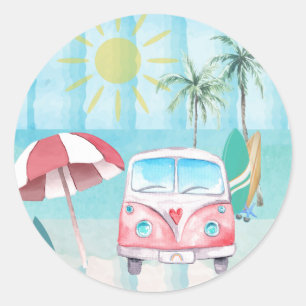 Sticker Rond Beach Summer Party Palm Trees Océan