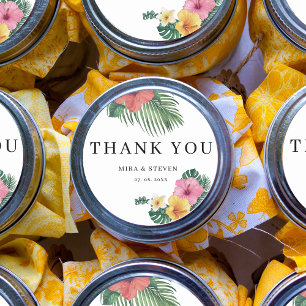 Sticker Rond Beach Watercolor Mariage de fleurs tropicales merc