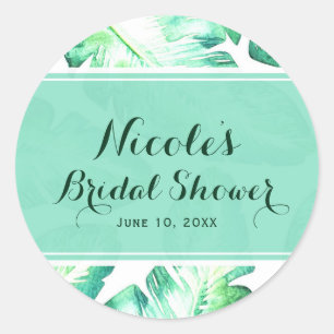 Sticker Rond Beachy White & Green Feuilles tropicaux Mariage Fa