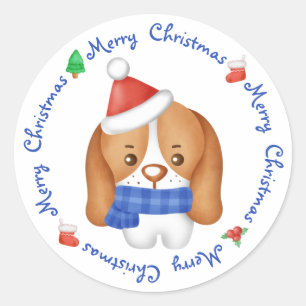 Sticker Rond Beagle Chien Chien Chien Cute Père Noël Joyeux Noë