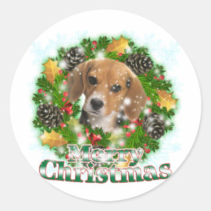 Sticker Rond Beagle de Joyeux Noël