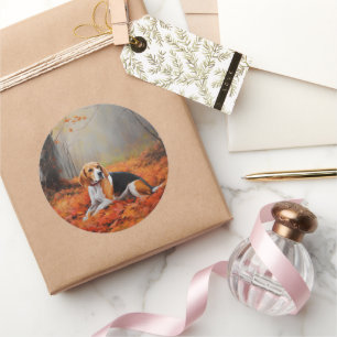 Sticker Rond Beagle en automne Leaves automne Inspire