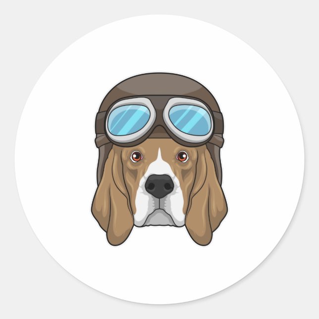 Sticker Rond Beagle en tant que pilote avec casquette pilote (Devant)