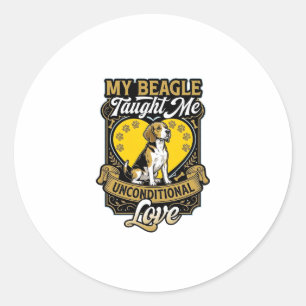 Sticker Rond Beagle m'a appris l'amour inconditionnel Chien Cœu