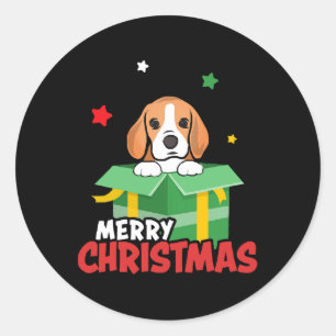 Sticker Rond Beagle Père Noël Amoureux de les chiens Joyeux Noë