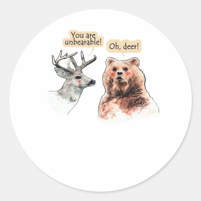 Sticker Rond Bear And Deer Conversation Funny Wildlife Design  (Devant)
