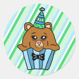Sticker Rond Bear Anniversday Cupcake