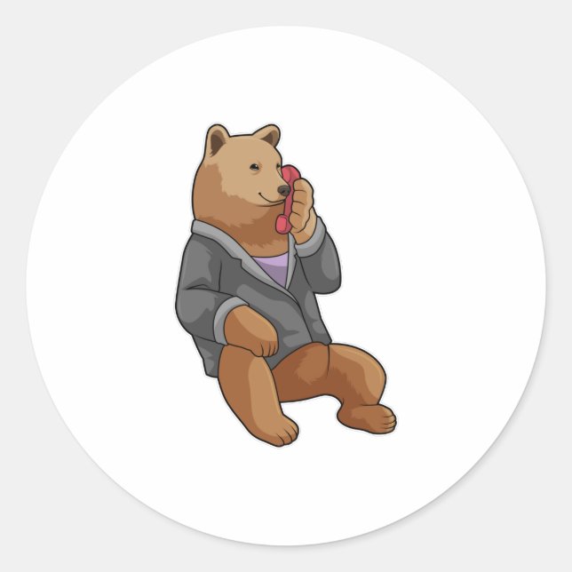 Sticker Rond Bear as Secretary with Phone (Devant)