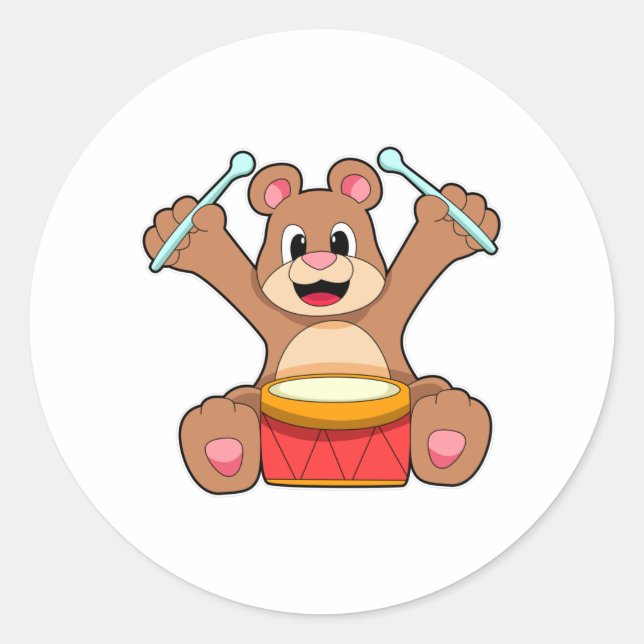 Sticker Rond Bear at Music with Drum (Devant)