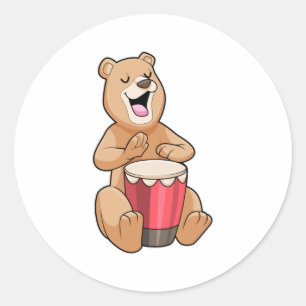 Sticker Rond Bear at Music with Drum