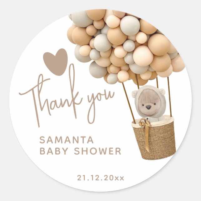 Sticker Rond Bear Balloons Moderne Baby shower neutre genre (Devant)