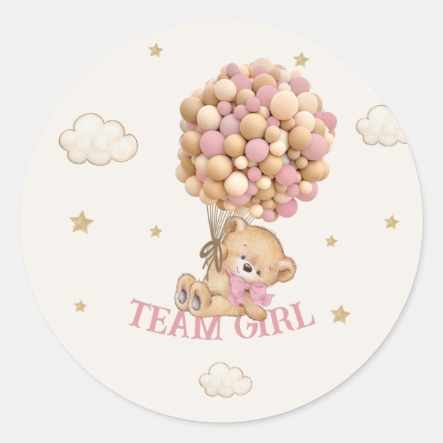 Sticker Rond Bear Balloons Team Girl Game (Devant)