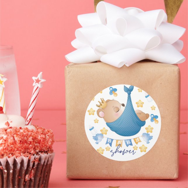 Sticker Rond Bear Blue Baby shower bébé garçon (Fête)
