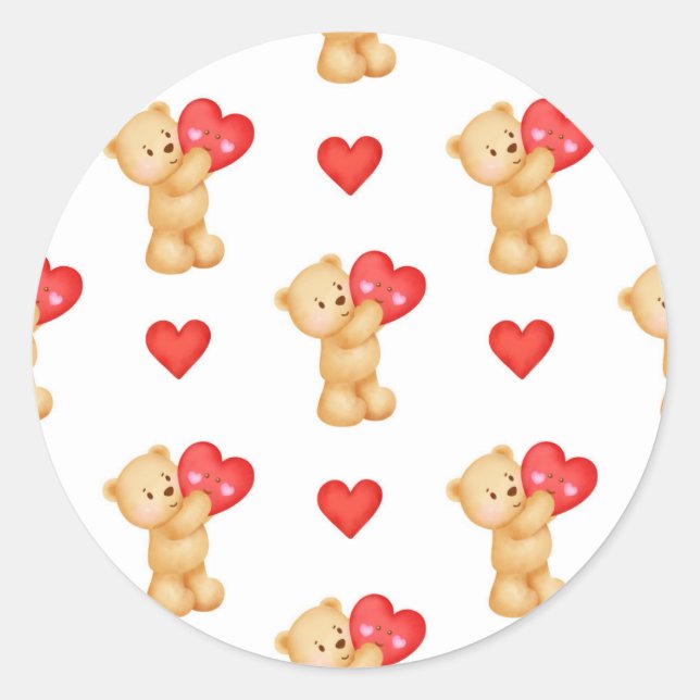 Sticker Rond Bear en Teddy mignonne avec design de coeur, Saint (Devant)