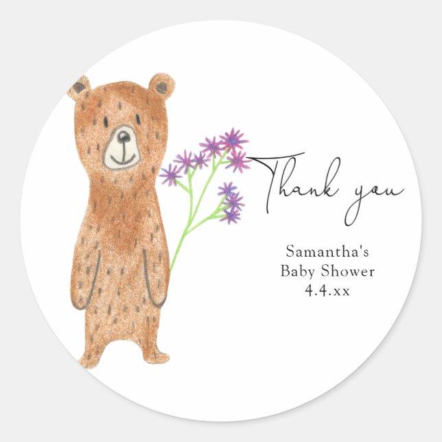 Sticker Rond Bear Merci baby shower (Devant)