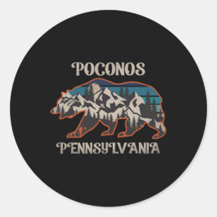 Sticker Rond Bear Mountains Poconos Pennsylvania Pa Vintage 80s