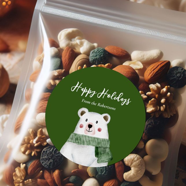 Sticker Rond Bear polaire mignonne avec écusson verte Joyeuses  (Créateur téléchargé)