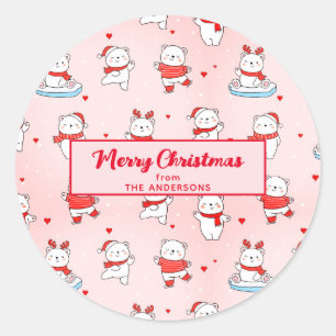 Sticker Rond Bear polaire mignonne Noël Motif sans couture rose